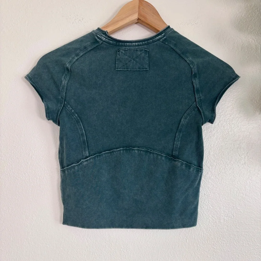 We The Free Protagonist Cropped Cap Sleeve Green Tee XS Top Gorpcore Earthy Boho
